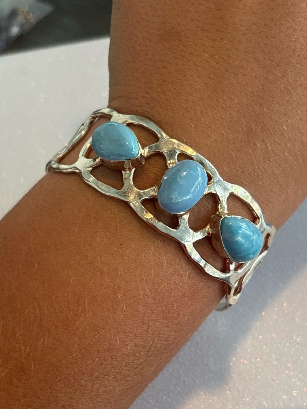 Sterling Silver and Larimar Cuff Bangle